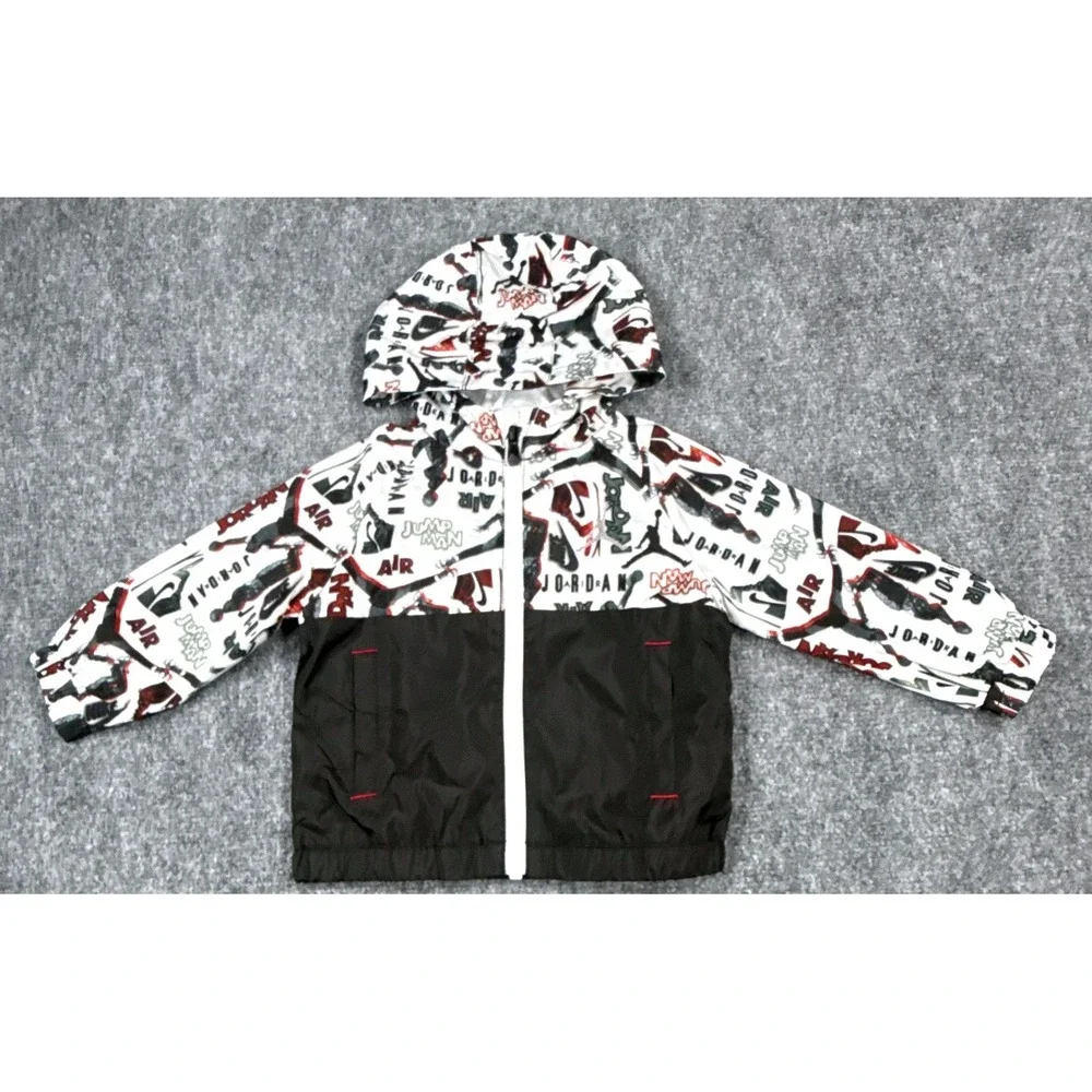 Jordan Jumpman 12 Month Windbreaker Jacket Black White Red Graphic NWT